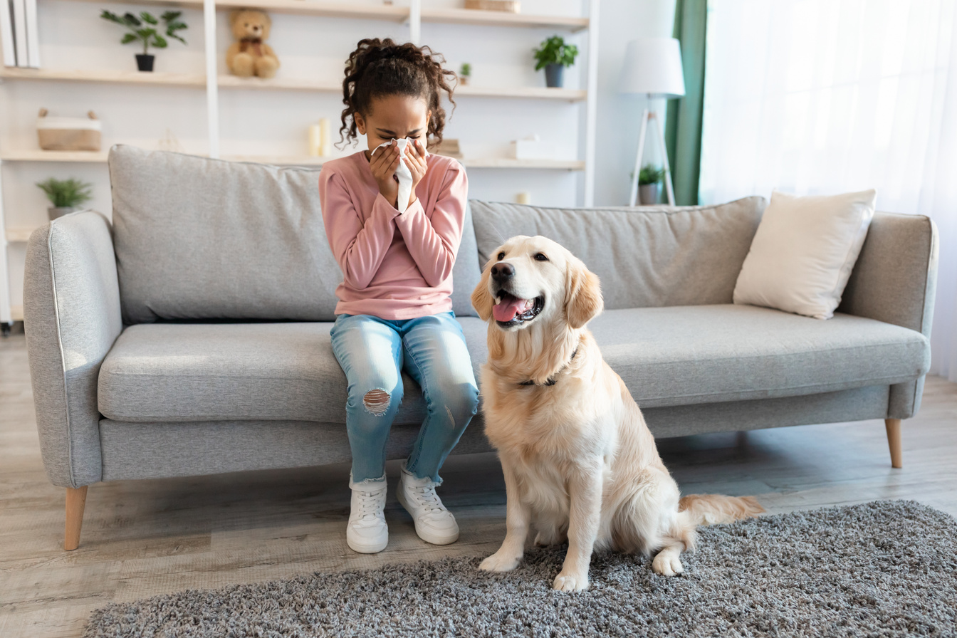 Young Girl with Animal Allergy from Pet Dog